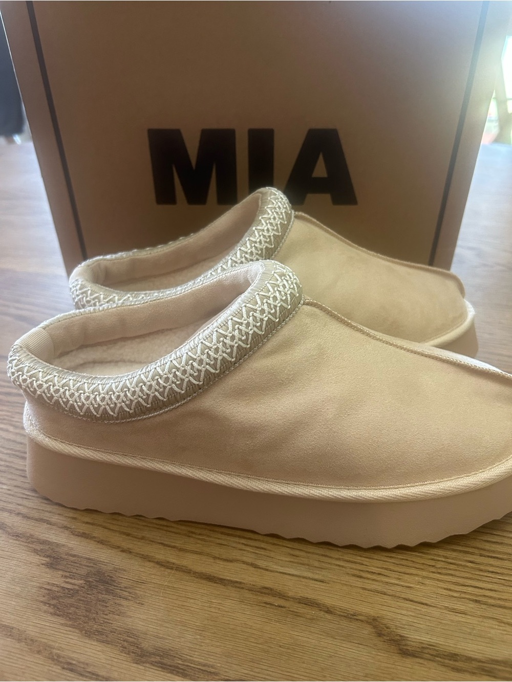 MIA Women's Beige Platform Slide Mules